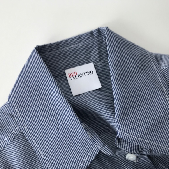 Red Valentino Bow Button Front Shirt Gingham #470 - Picture 3 of 9
